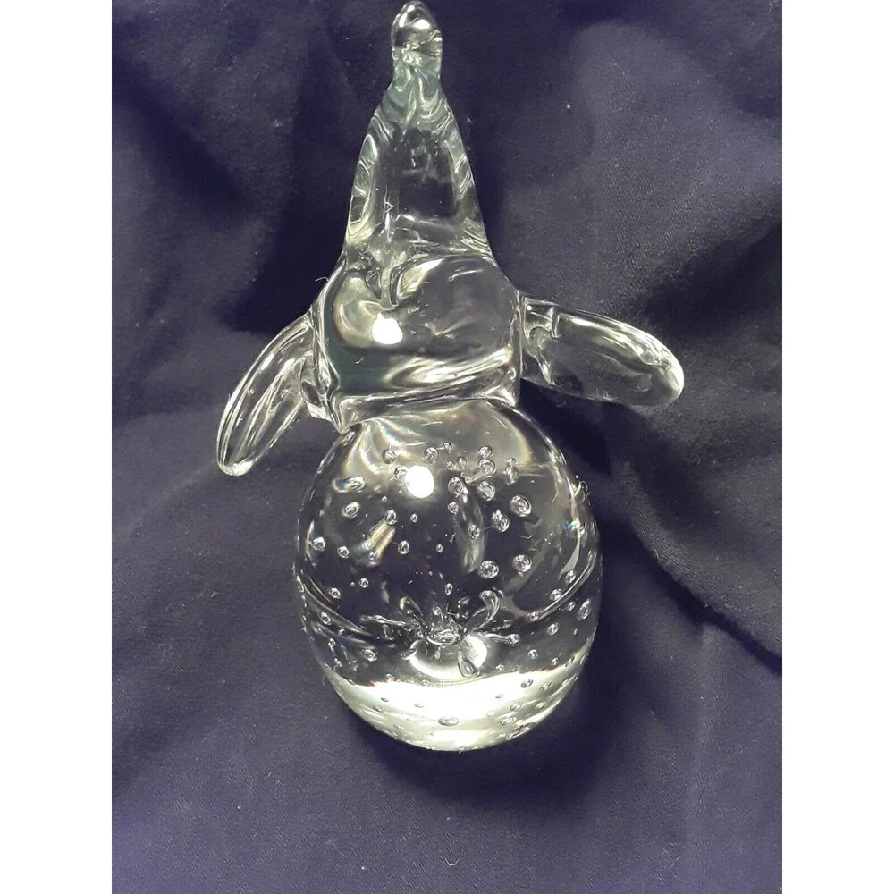 Glass Elephant Paperweight, Clear Bubbles Art Glass  Trunk Up  Figurine 4 